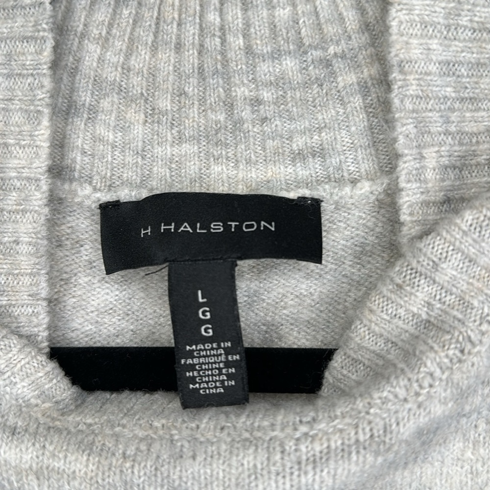 H Halston mock neck sweater, blue and gray striped with gold detail, size L - Picture 12 of 14
